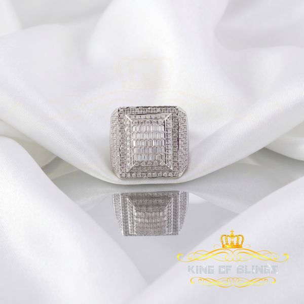 King of Bling's Men's/Womens 925 Silver White 4.00ct VVS 'D' Moissanite 3D Square Rings Size 10