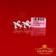 King of Bling's 925 White Silver Fleur de Lis Screw Back 0.25ct Cubic Zirconia Ladies Earrings KING OF BLINGS