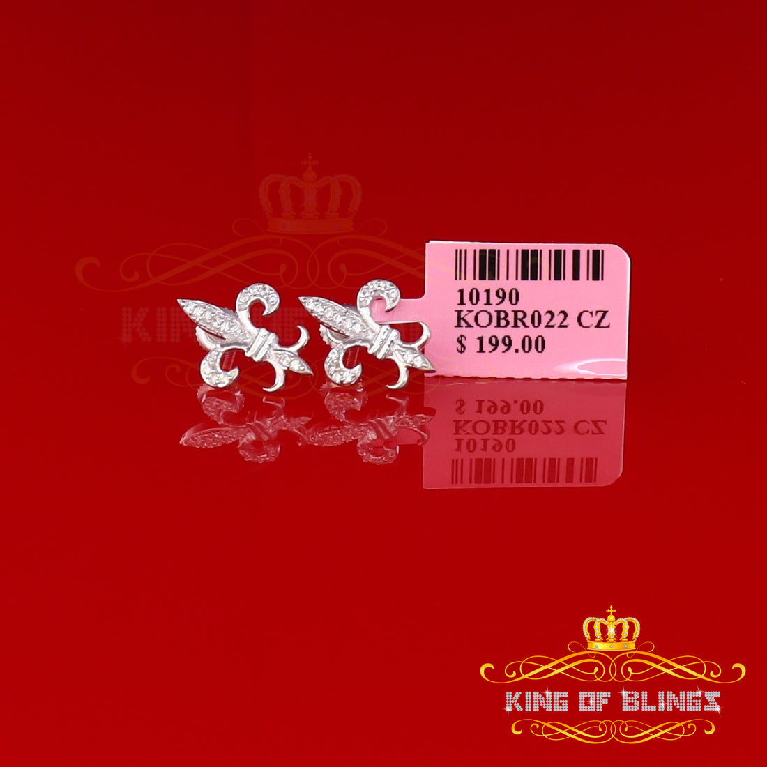 King of Bling's 925 White Silver Fleur de Lis Screw Back 0.25ct Cubic Zirconia Ladies Earrings KING OF BLINGS