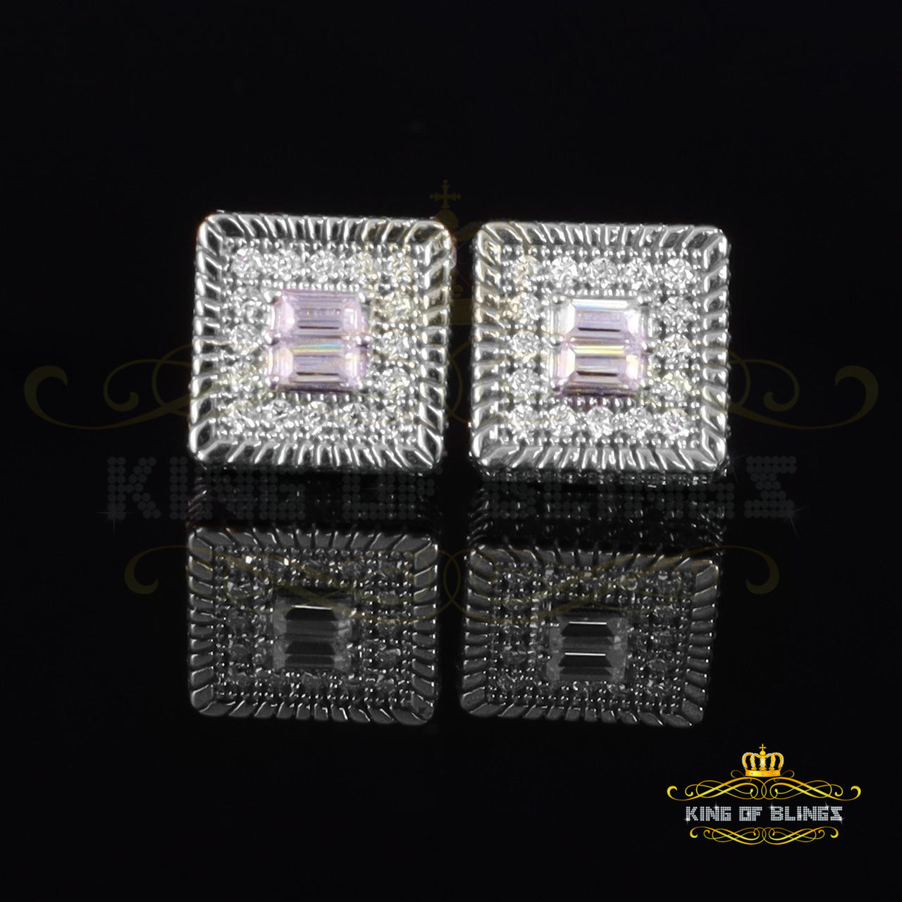 King of Bling's Men's/Women's 925 Silver White 1.00ct VVS 'D' Moissanite 3D Square Stud Earrings KING OF BLINGS