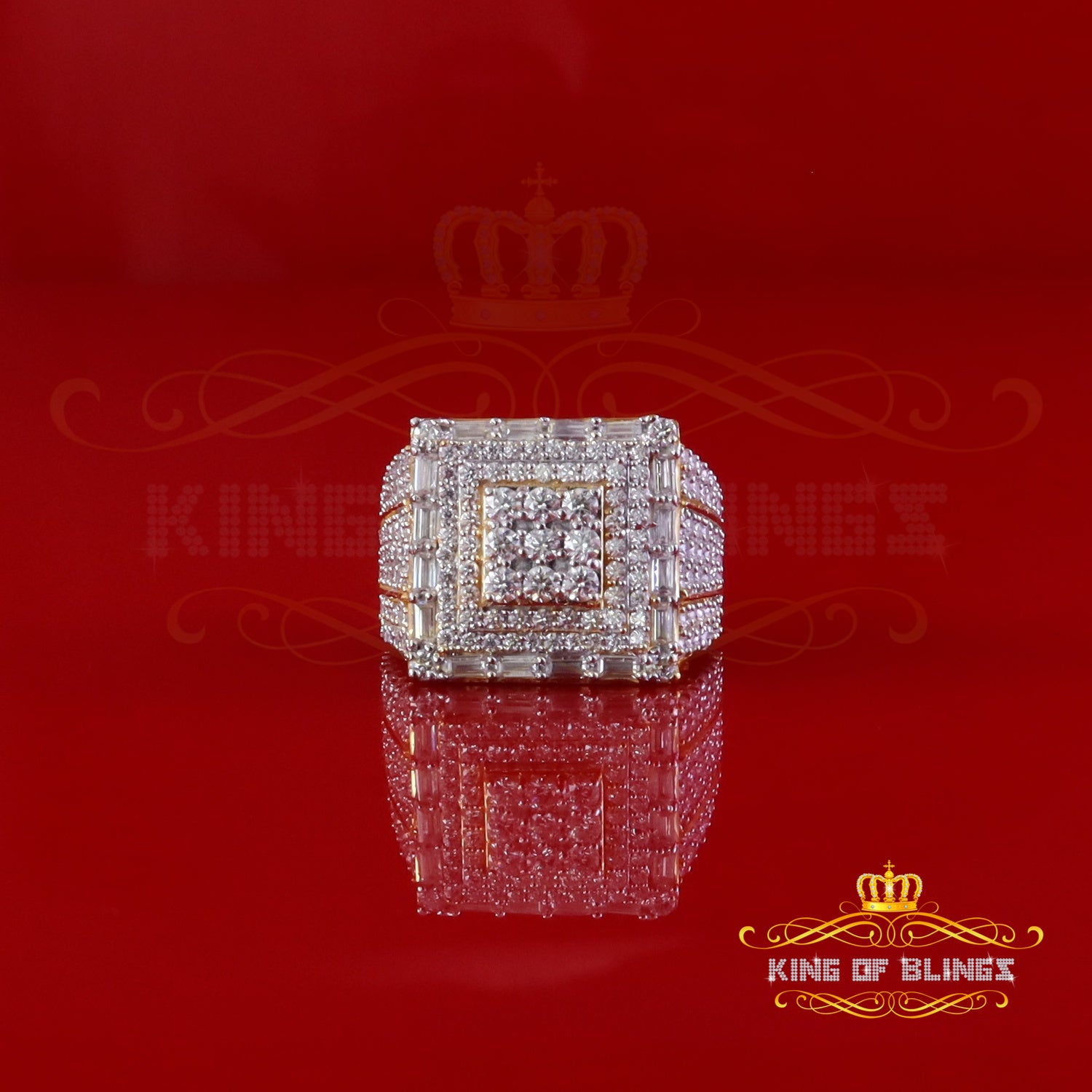King of Bling's 925 Silver White 5.00ct VVS 'D' Moissanite Stone Rectangle Rings SZ 10 Men's King of Blings