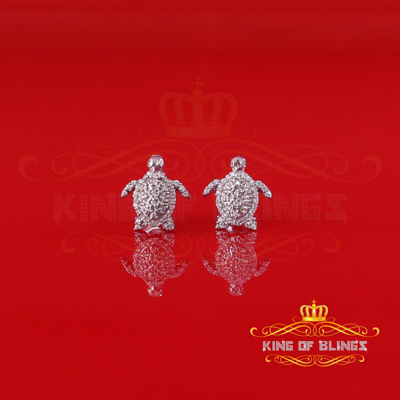King of Bling's 925 Sterling White Silver 0.50ct Cubic Zirconia Turtle Earrings Women & Men's