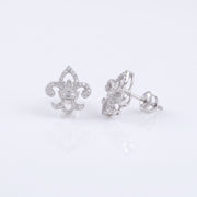 King of Bling's 0.60ct Cubic Zirconia 925 White Silver Women's Fleur de Lis Screw Back Earrings KING OF BLINGS