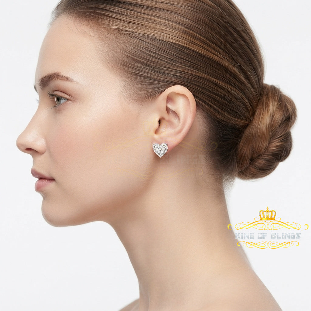 King of Bling's Aretes Para Hombre 925 Yellow Silver 1.64ct Cubic Zirconia Heart Women's Earring KING OF BLINGS