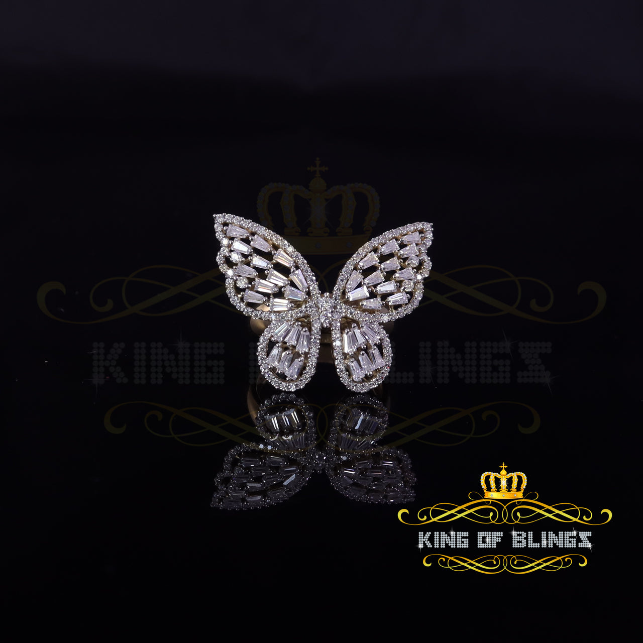 King of Bling's Men's/Womens 925 Silver Yellow 1.75ct VVS 'D' Moissanite Butterfly Rings