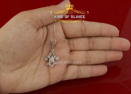 White Sterling Silver with Fleur de Lis Shape Pendant 0.57ct Cubic Zirconia KING OF BLINGS