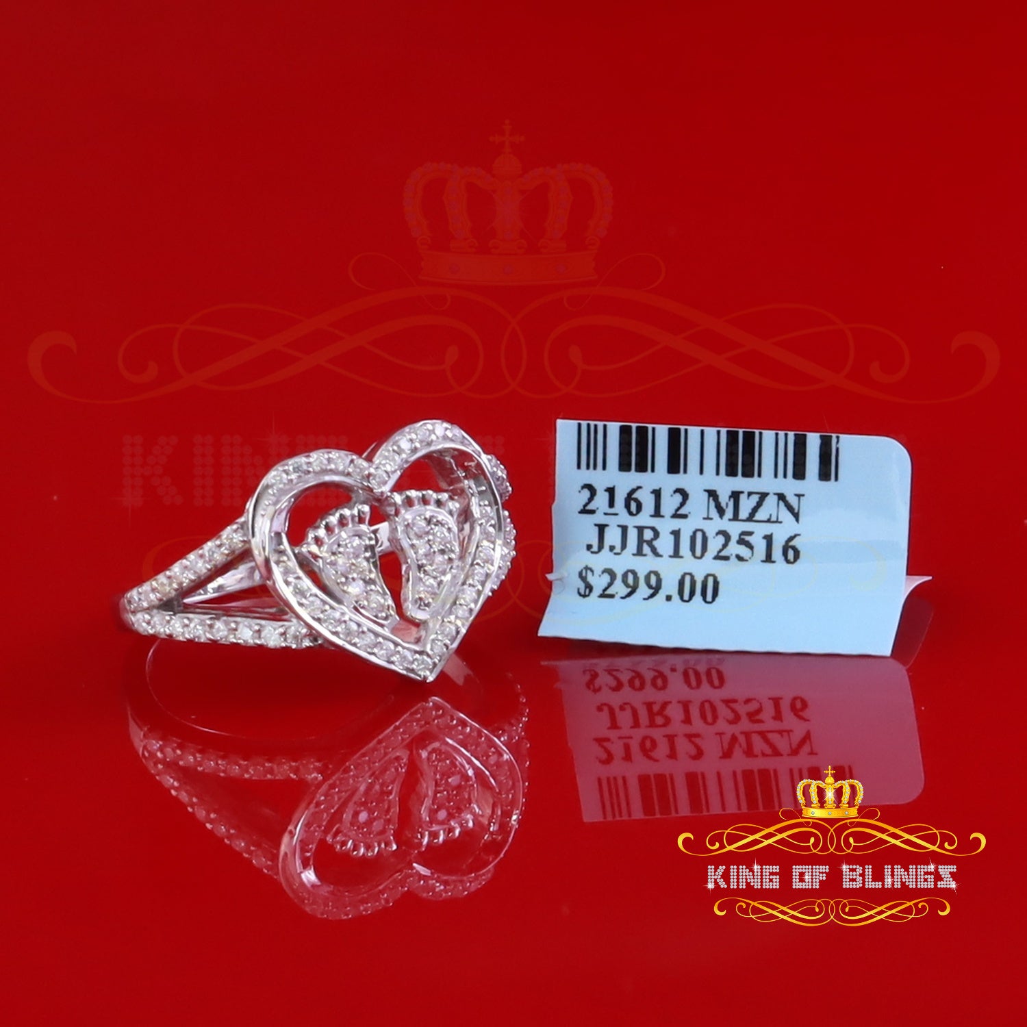 King of Bling's 925 Silver White Heart Child feet 1.00ct VVS D Moissanite Mom Rings Size 8 Women King of Blings