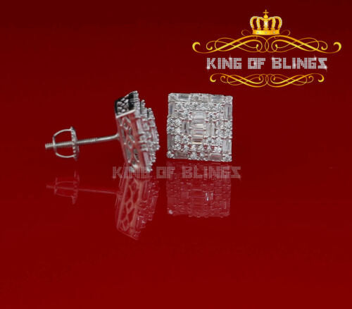 King of Blings- White 925 Sterling Silver 0.72ct Cubic Zirconia Hip Hop Women's Square Earrings KING OF BLINGS