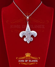 925 Sterling Silver Fleur de Lis Shape White Pendant with 9.66ct Cubic Zirconia KING OF BLINGS