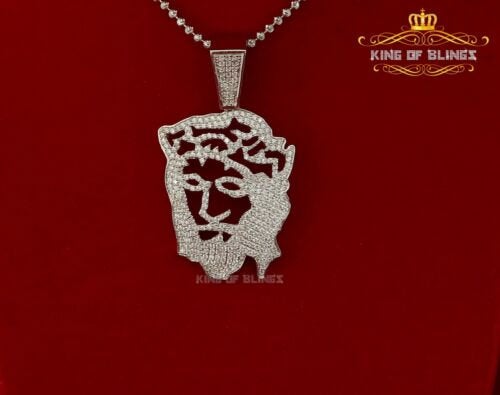 King Of Bling's Special 925 White Sterling Silver Jesus Face Pendant with 6.41ct Cubic Zirconia KING OF BLINGS