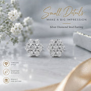 King Of Bling's 0.05ct Diamond 925 Sterling Silver White Floral Style Earrings For Men / Women KING OF BLINGS