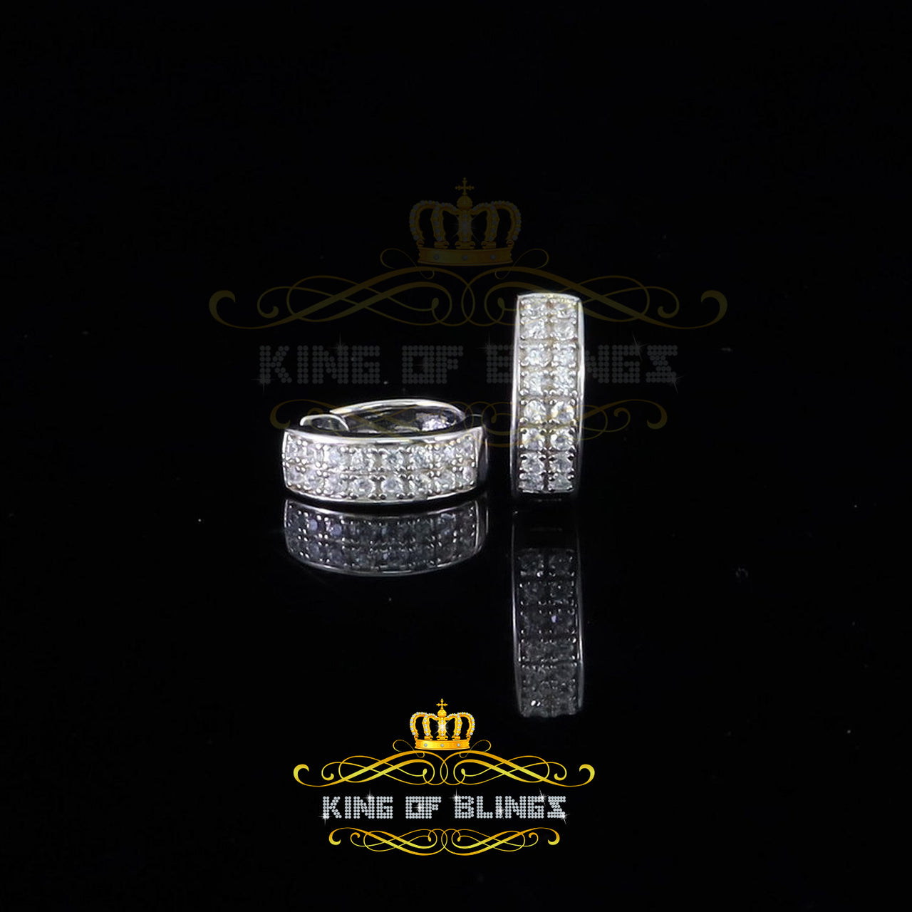 King of Bling's Cubic Zirconia 925 Sterling White Silver Hip Hop Women's & Men's Hoop Earrings