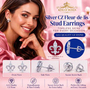 King of Bling's 925 White Silver Ladies Fleur de Lis Screw Back 2.43ct Cubic Zirconia Earrings KING OF BLINGS