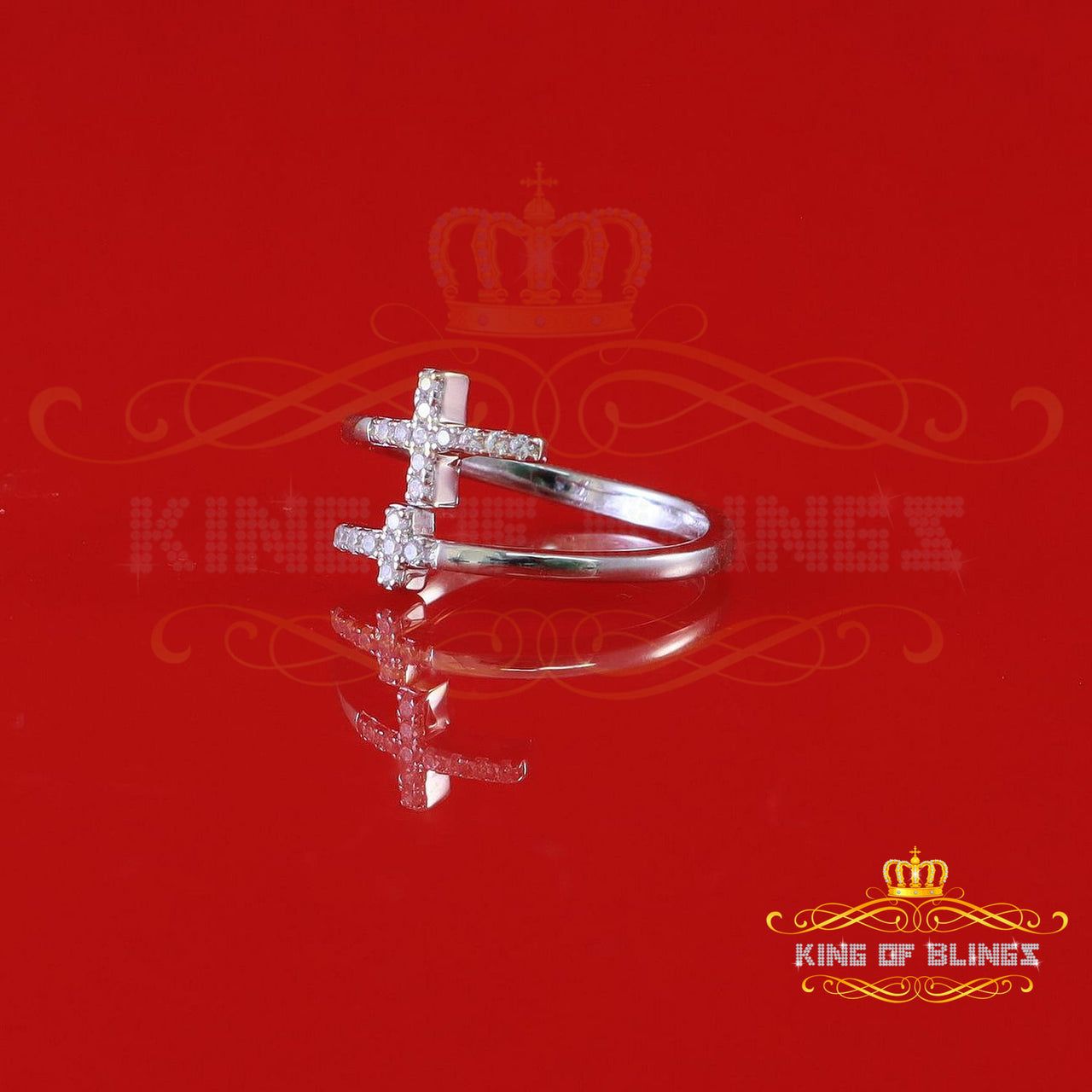 King Of Bling's925 Sterling White Silver 0.22CT Cubic Zirconia Cross Shape Womens Ring Size 7.5