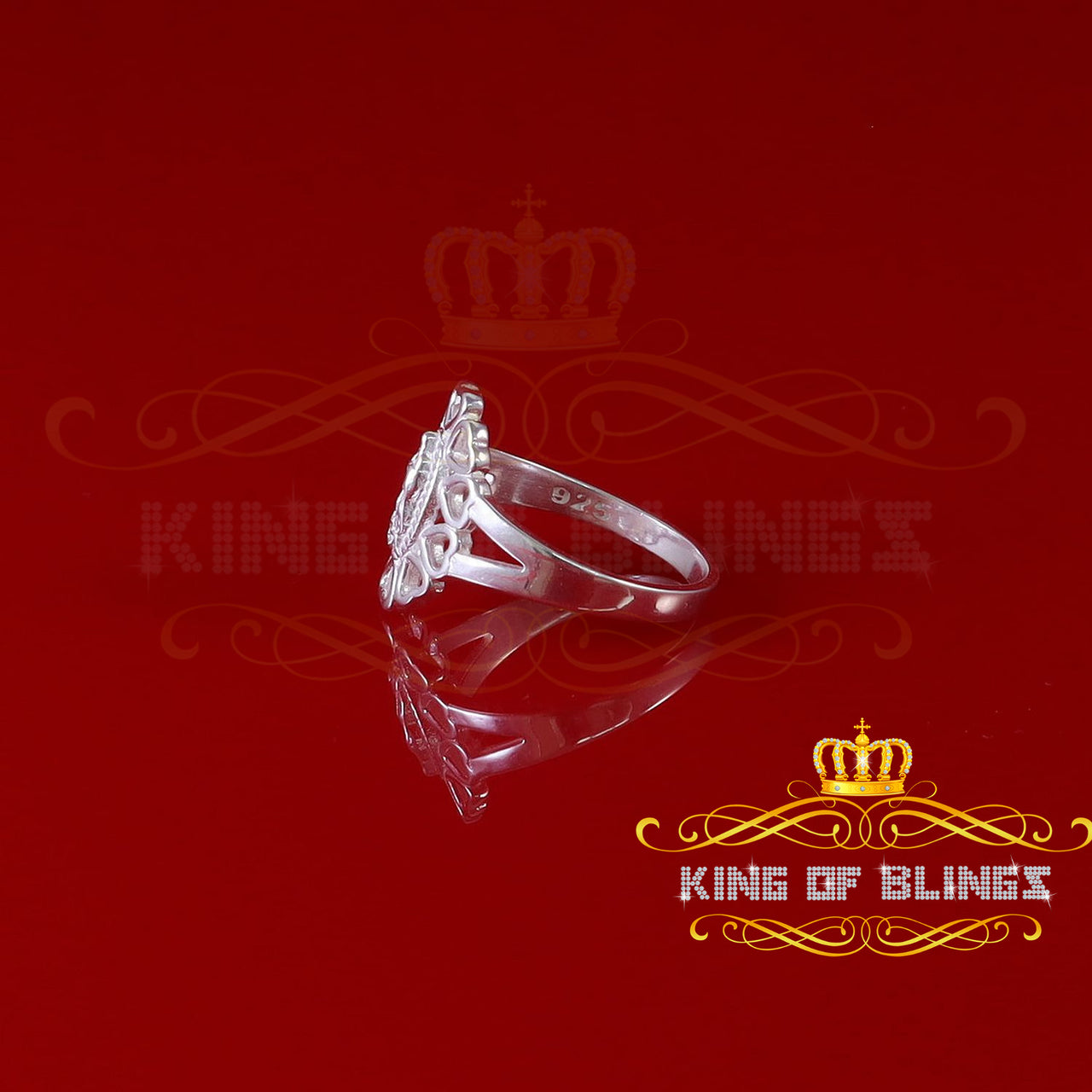 KING OF BLINGSWhite 925 Silver Virgin Mary Heart shape cutout Women Faith Protection Ring SZ 8