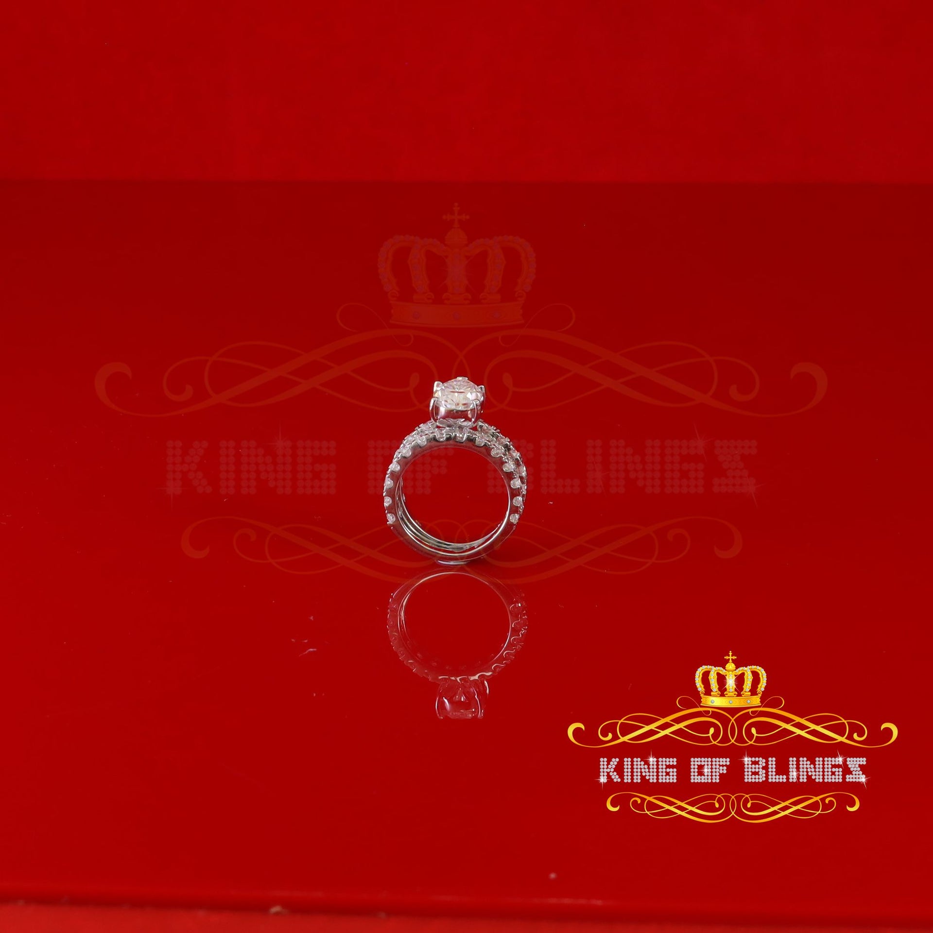 King of Bling's 7.00ct Moissanite White Sterling Silver Men/ Women Bridal Ring Pear Shape Size 8 KING OF BLINGS