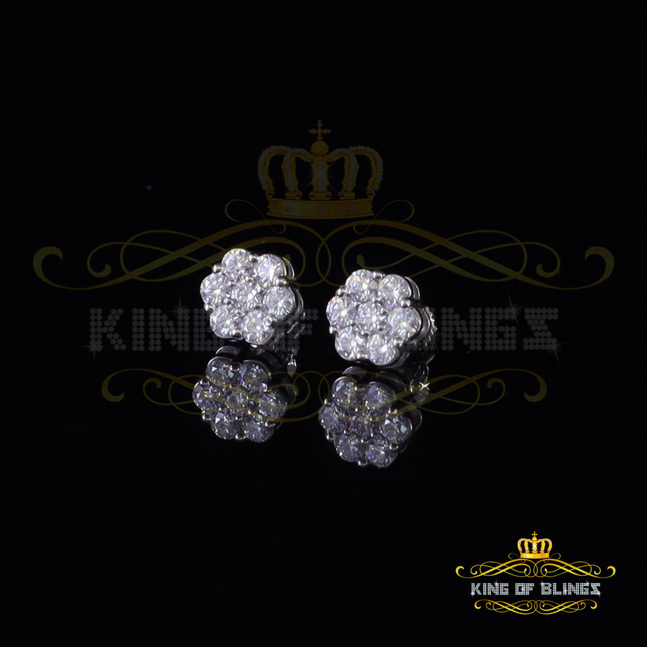 King Of Bling's 1.0ct Vvs 'D' Color Genuine Moissanite Stud FLORAL Earrings 10k Real White Gold