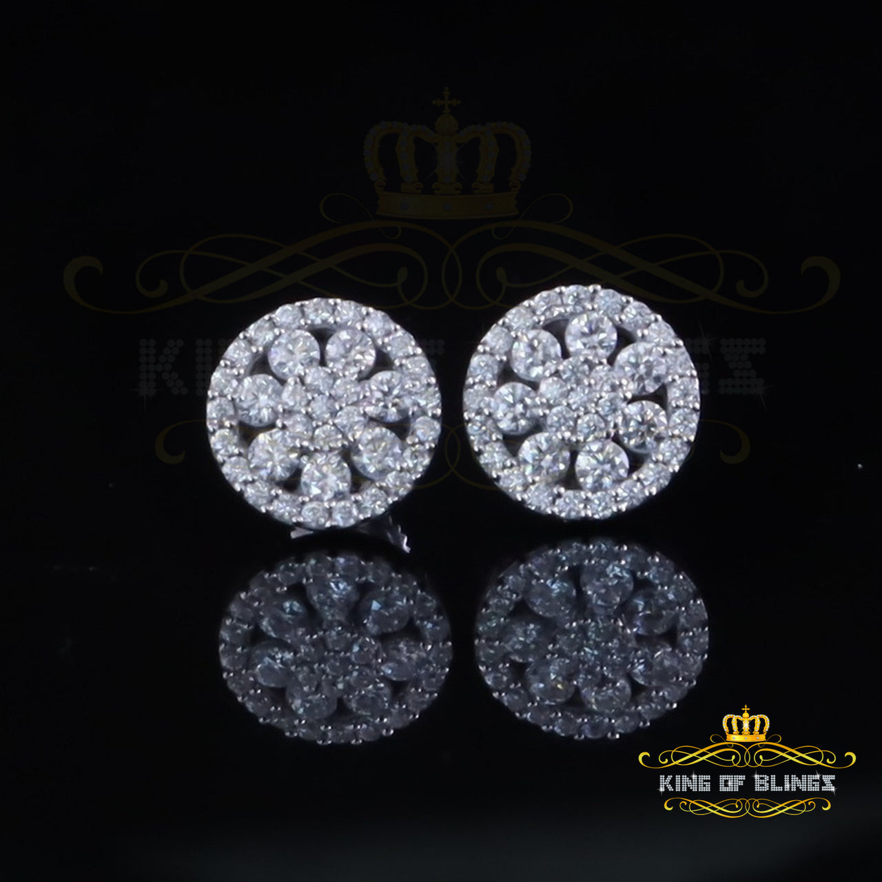 King of Bling's New 0.66ct VVS 'D' Moissanite Men's/Womens 925 Silver White FLoral Stud Earrings KING OF BLINGS
