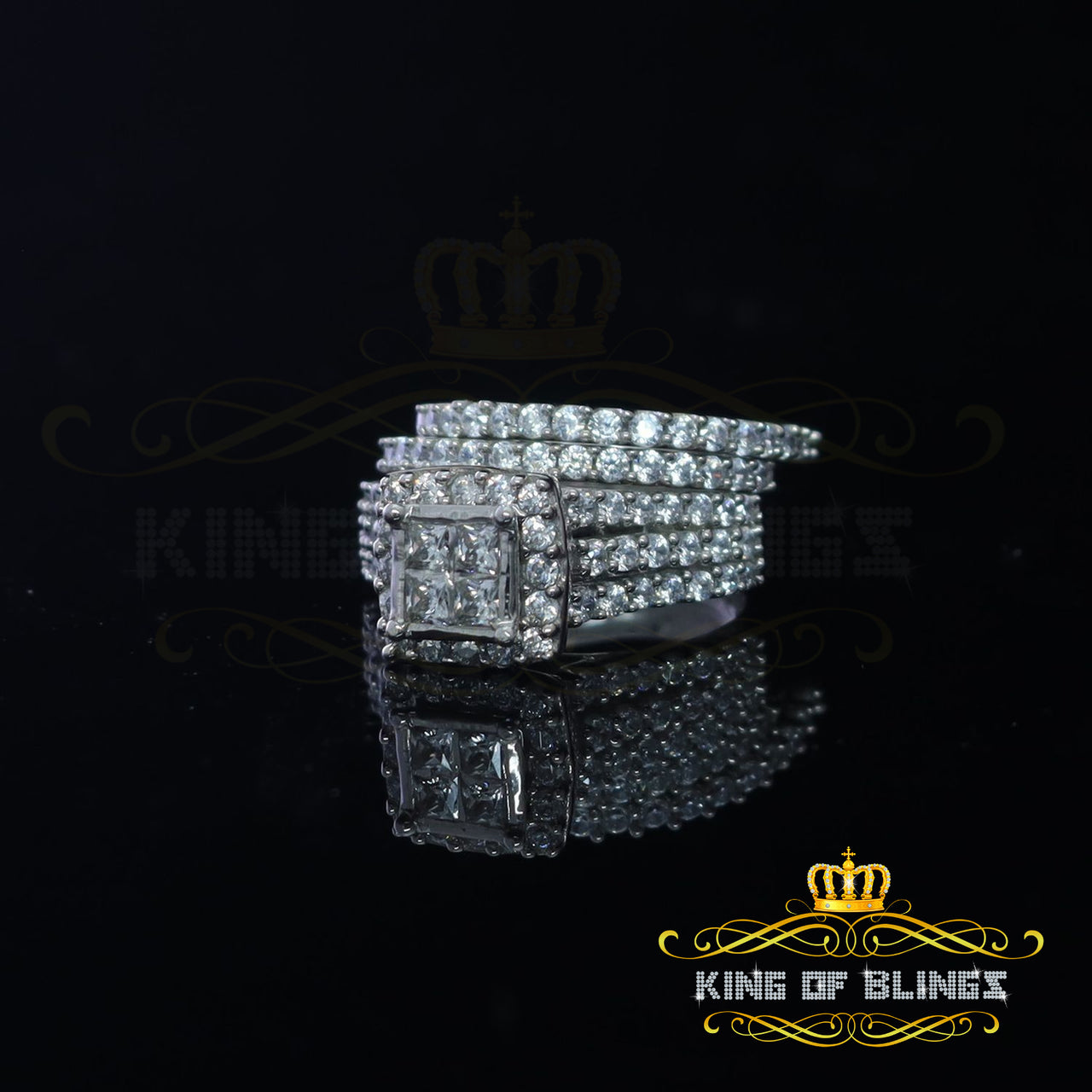 King Of Bling's4.00ct Cubic Zirconia Sterling White Silver Square Bridal Womens Ring Size 7
