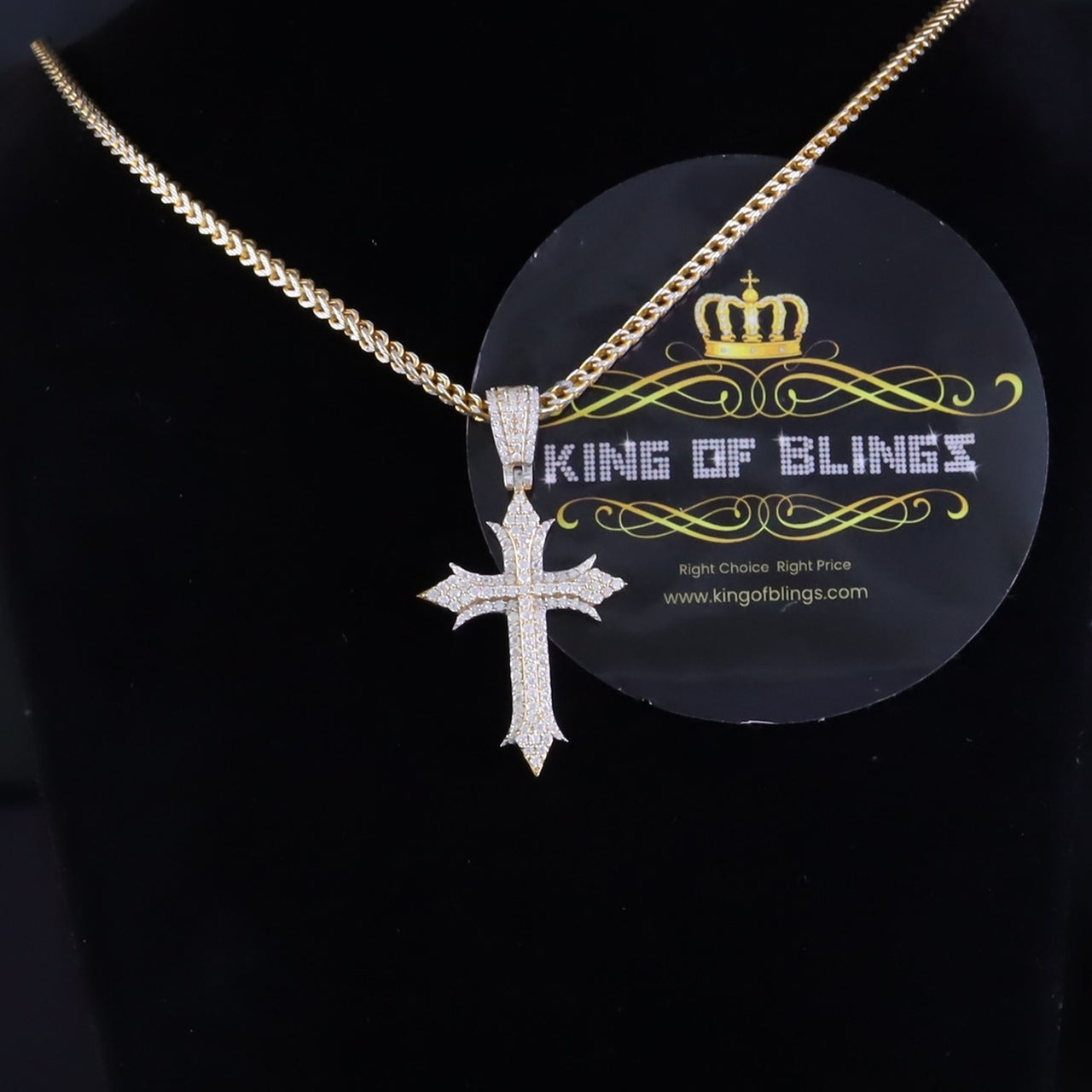 King Of Bling's Charm Cross Pendant Shiny 2.0ct VVS D Moissanite Yellow Silver Men's & Women's KING OF BLINGS