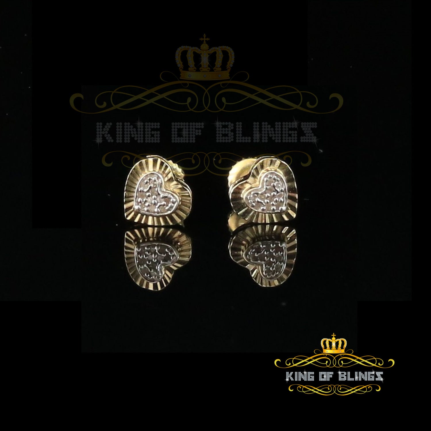 King of Blings-Aretes Para Hombre Heart 925 Yellow Silver 0.05ct Diamond Women & Men Earring KING OF BLINGS