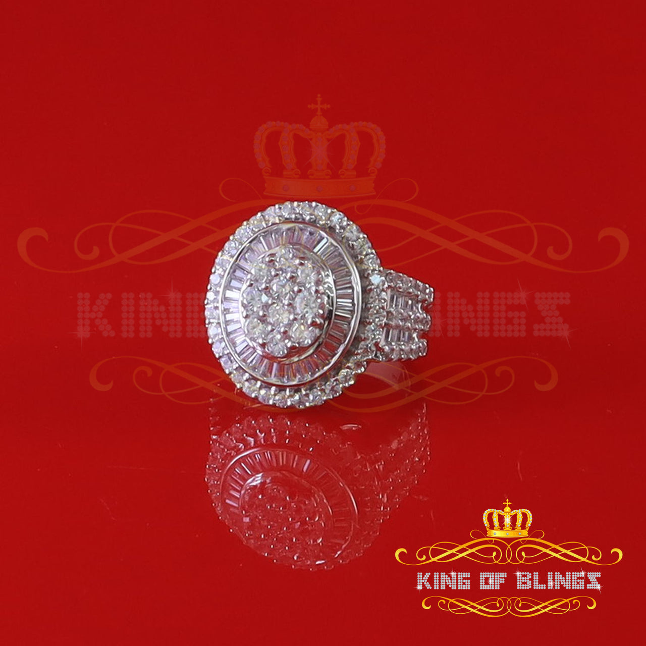 King Of Bling'sWhite 925 Silver Rhodium Plated 6.48CT Cubic Zirconia Cocktail Womens Ring SZ 9