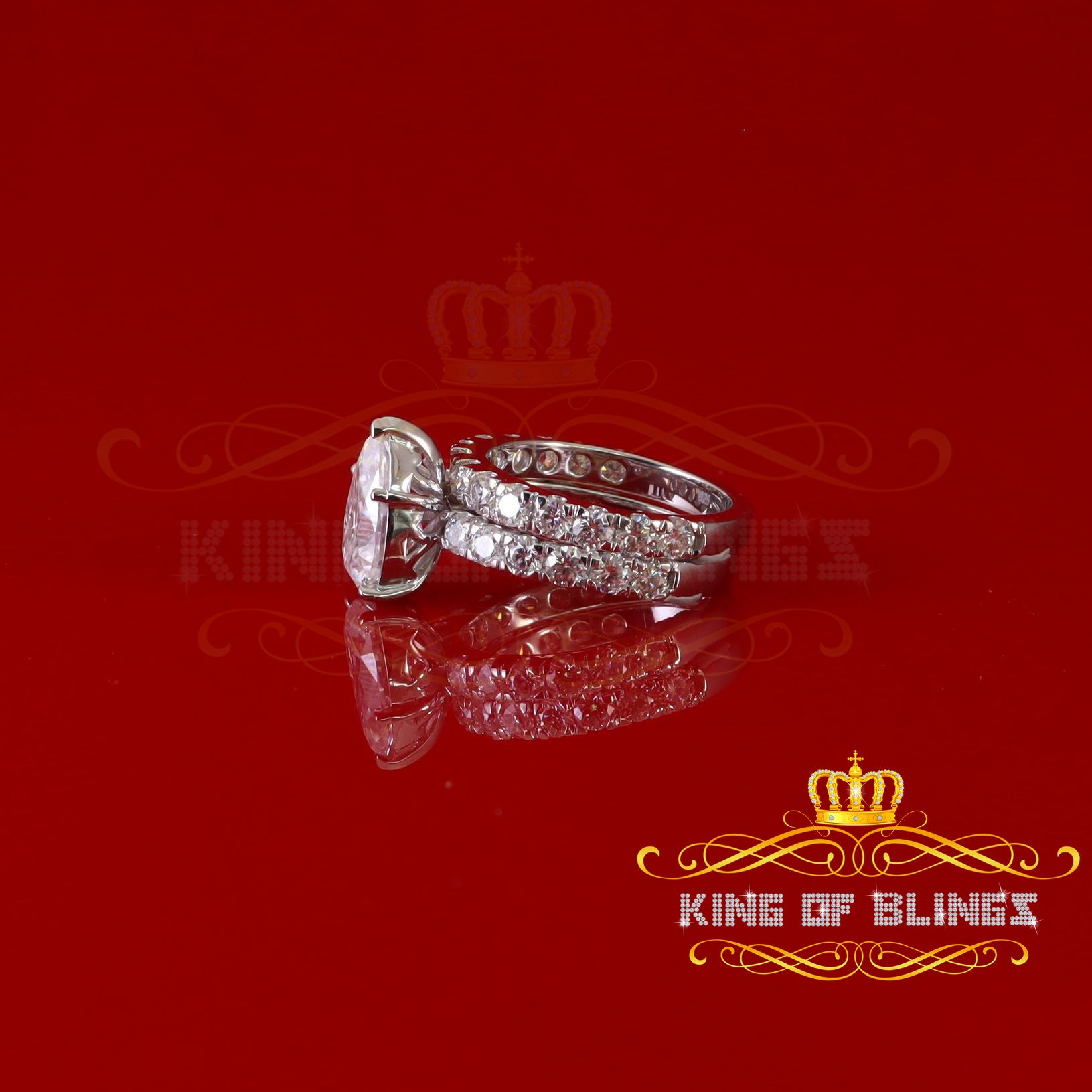 King of Bling's 7.00ct Moissanite White Sterling Silver Men/ Women Bridal Ring Pear Shape Size 8 KING OF BLINGS