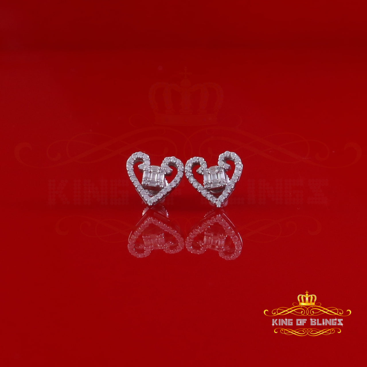 King of Bling's 0.50ct Baguette VVS D Moissanite Men/Womens 925 Silver White Heart Stud Earring KING OF BLINGS