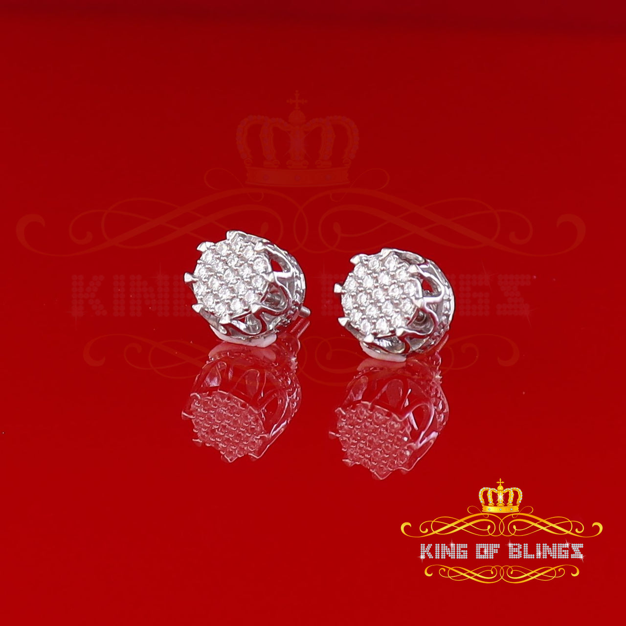 King of Bling's 925 White Sterling Silver 0.58ct Cubic Zirconia Women's Hip Hop Flower Earrings