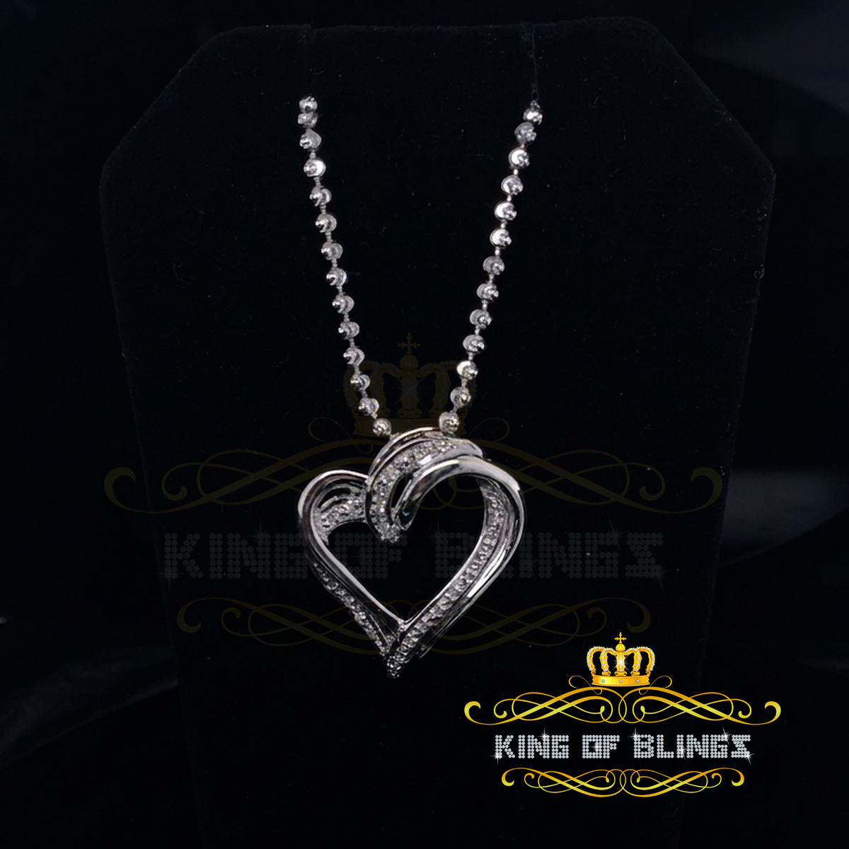 King Of Bling's Real 0.10CT Diamond HEART'S 925 Sterling Silver White Charm Necklace Pendant KING OF BLINGS