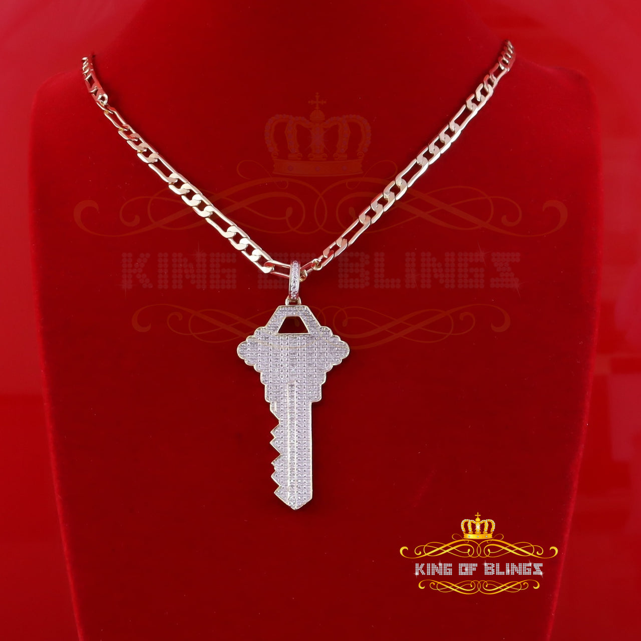 King Of Bling's KEY 0.33ct Diamond Sterling Silver Yellow Charm Fashion Necklace Pendant KING OF BLINGS