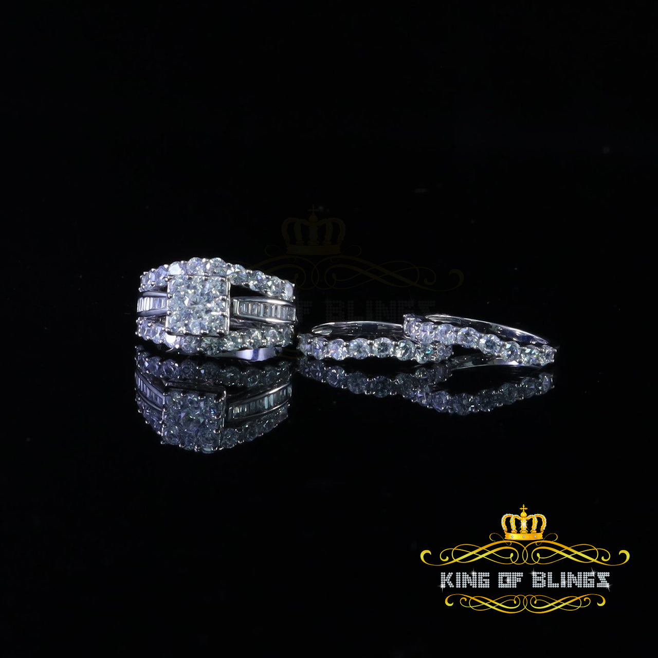 White 925 Silver 7.50ct Cubic Zirconia Piece Halo Bridal Womens Ring set Size 7