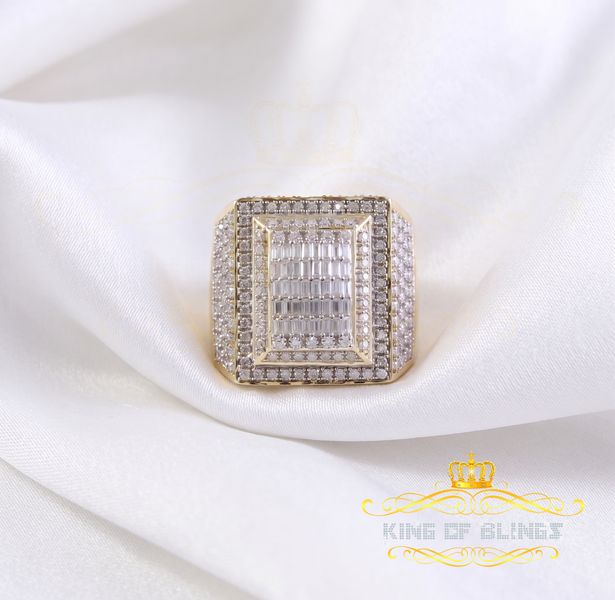 King of Bling's Men's baguette 925 Yellow Silver 4.00ct VVS 'D' Moissanite 3D Square Rings SZ 10