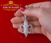 White 925 Fleur de Lis Shape Sterling Silver Pendant with 3.73ct Cubic Zirconia KING OF BLINGS