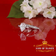 King of Bling's 5.00ct Moissanite White Sterling Silver Men/ Women Bridal Ring Pear Shape Size 8 KING OF BLINGS