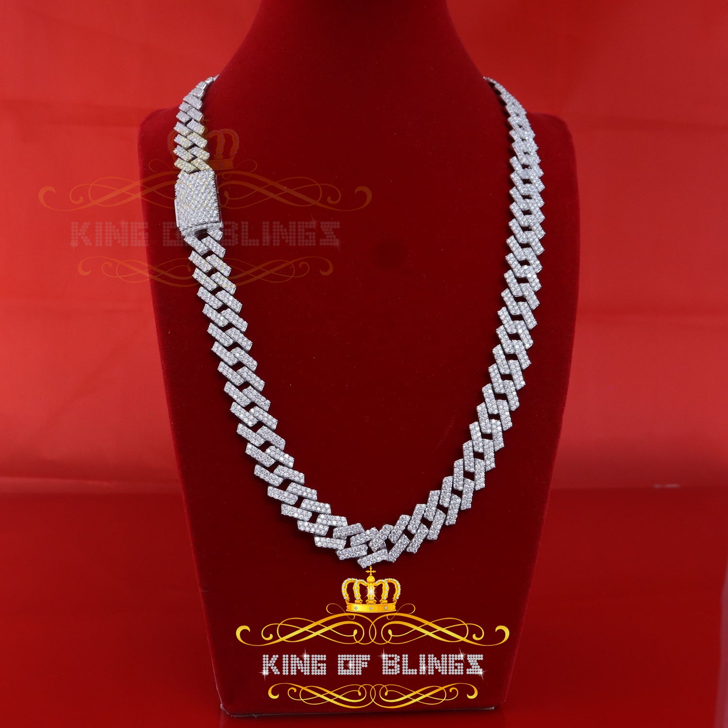925 Silver 35ct Moissanite White Men's Cuban Necklace SZ20 inch & 14mm Width KING OF BLINGS