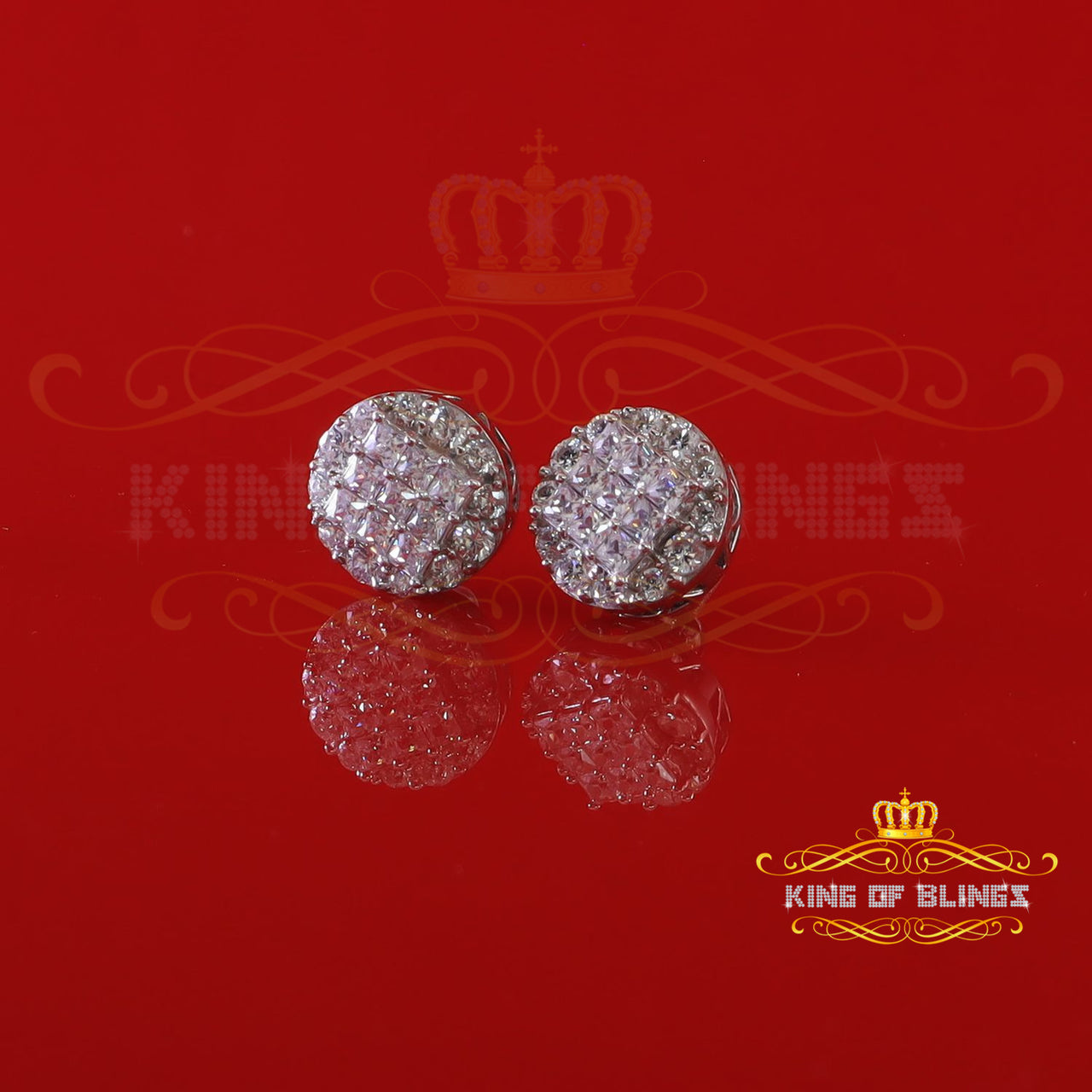 King of Bling's 3.46ct Cubic Zirconia 925 White Sterling Silver Women's Hip Hop Round Earrings
