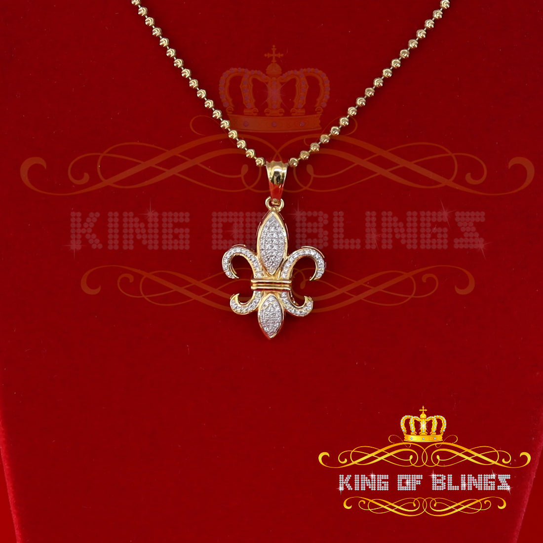 King Of Bling's Promise Yellow 925 Sterling Silver Fleur de Lis Pendant 0.50ct Cubic Zirconia