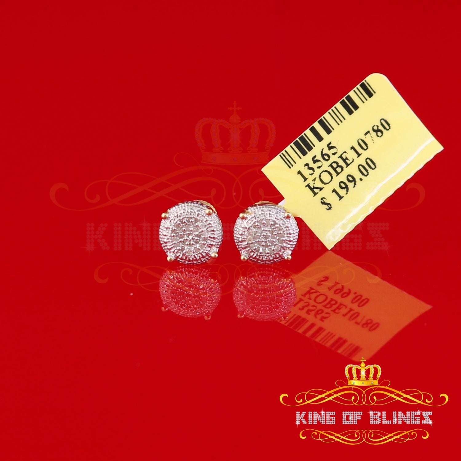 King of Blings-925 Sterling Silver 0.10ct Diamond For Women's & Men's Yellow Stud Round Earring KING OF BLINGS