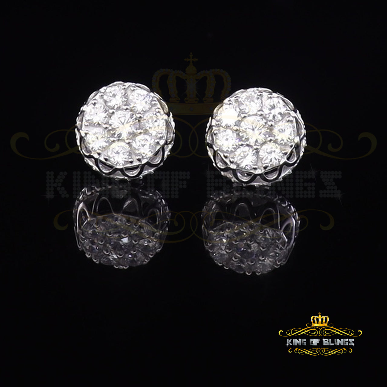 King of Blings- 3.28ct Cubic Zirconia 925 White Silver Women's & Men's Hip Hop Flower Earrings KING OF BLINGS