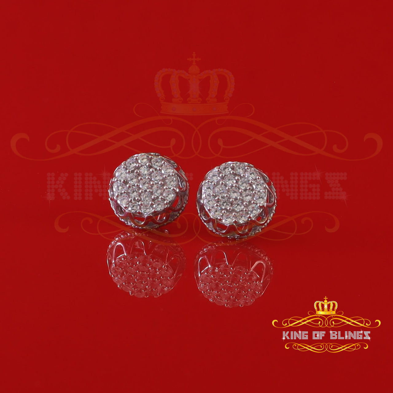 King of Bling's 925 White Sterling Silver 2.28ct Cubic Zirconia Women's Hip Hop Flower Earrings