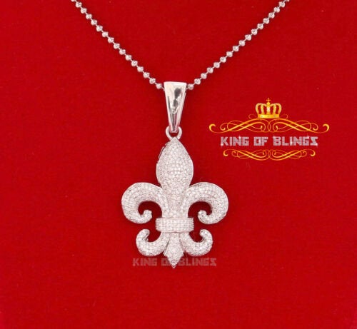 White 925 Sterling Silver Fleur De Lis Shape Pendant with 4.59ct Cubic Zirconia KING OF BLINGS