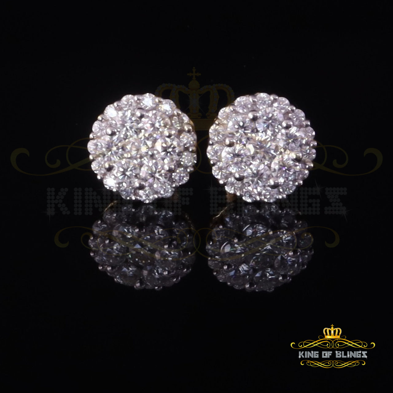 King  of Bling's Men's/Womens 925 Silver Yellow 1.33ct VVS 'D' Moissanite Round Stud Earrings KING OF BLINGS
