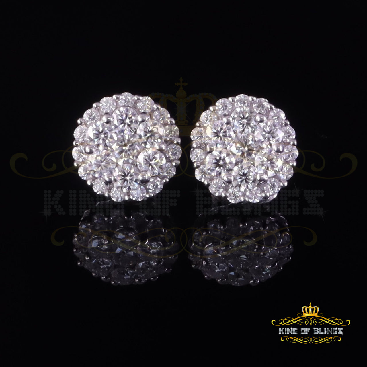 King of Bling's Men's/Womens 925 Silver White 1.33ct VVS 'D' Moissanite Round Stud Earrings