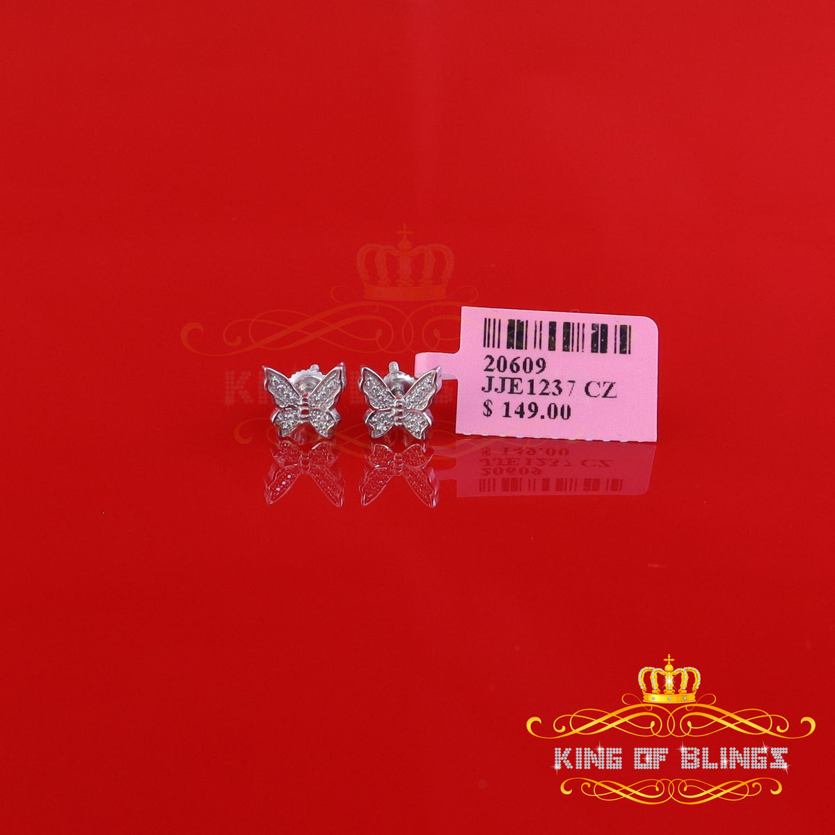 King of Bling's Women's 0.17ct Cubic Zirconia Butterfly Stud Earrings White 925 Sterling Silver KING OF BLINGS