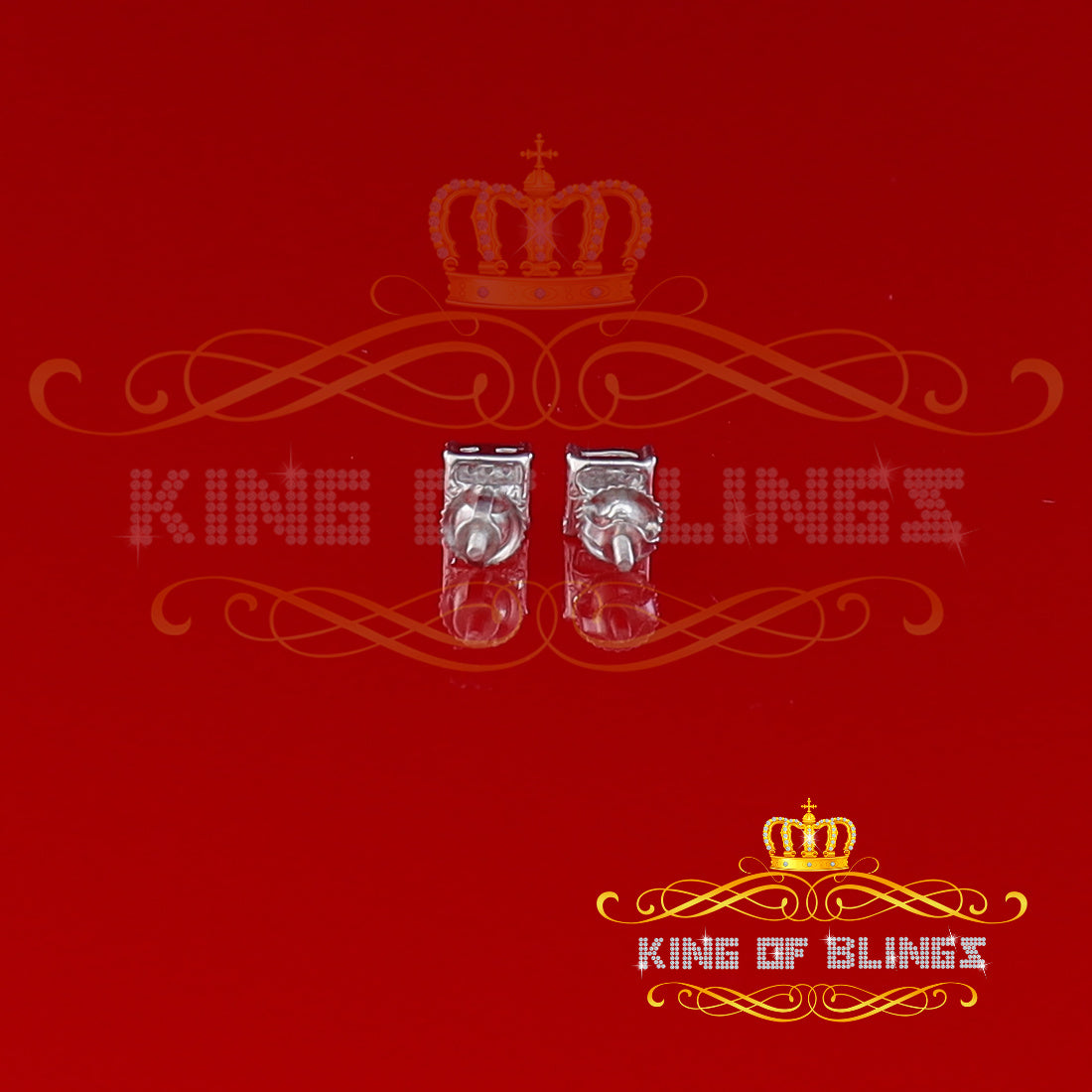 King Of Bling's 925 Sterling Silver 0.05ct Small Diamond Women's & Men's White Square Earring KING OF BLINGS