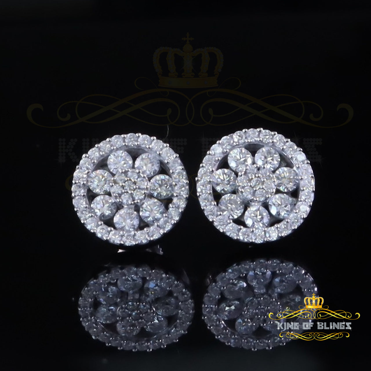 King of Bling's New Earrings 925 Silver White Big Flower Stud 1.50ct VVS D Moissanite Men/Womens KING OF BLINGS