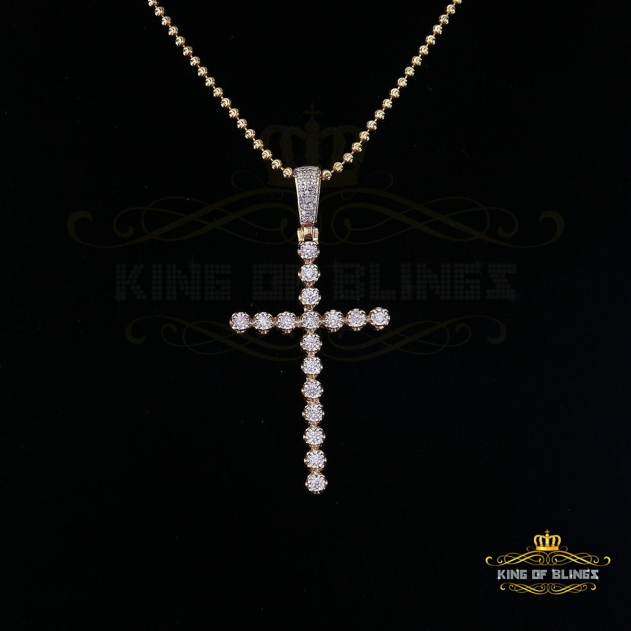 King Of Bling's Real 1.0ct Diamond Sterling Silver Cross Charm Fashion Necklace Yellow Pendant