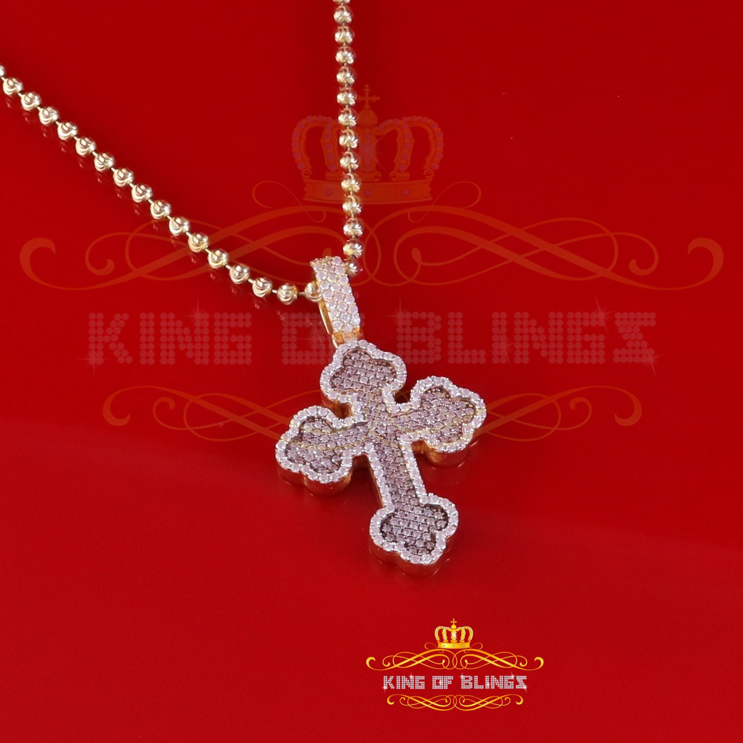 King Of Bling's 925 Sterling Yellow Silver 2.50ct VVS D Clr.Moissanite Cross Pendant Men/ Women. KING OF BLINGS
