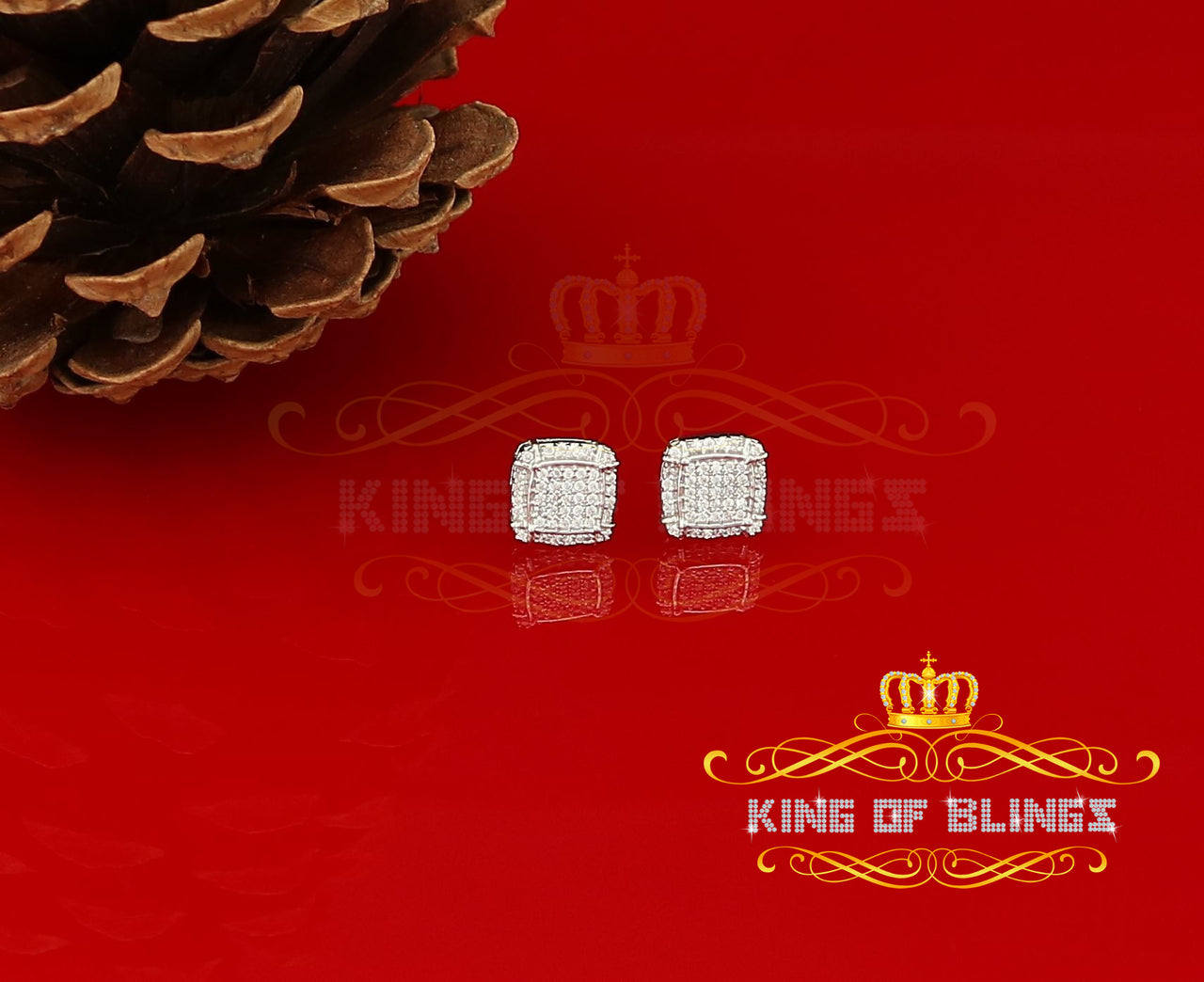 King of Blings- 925 Silver White 0.72ct Cubic Zirconia Hip Hop Square Men's & Women's Earrings KING OF BLINGS
